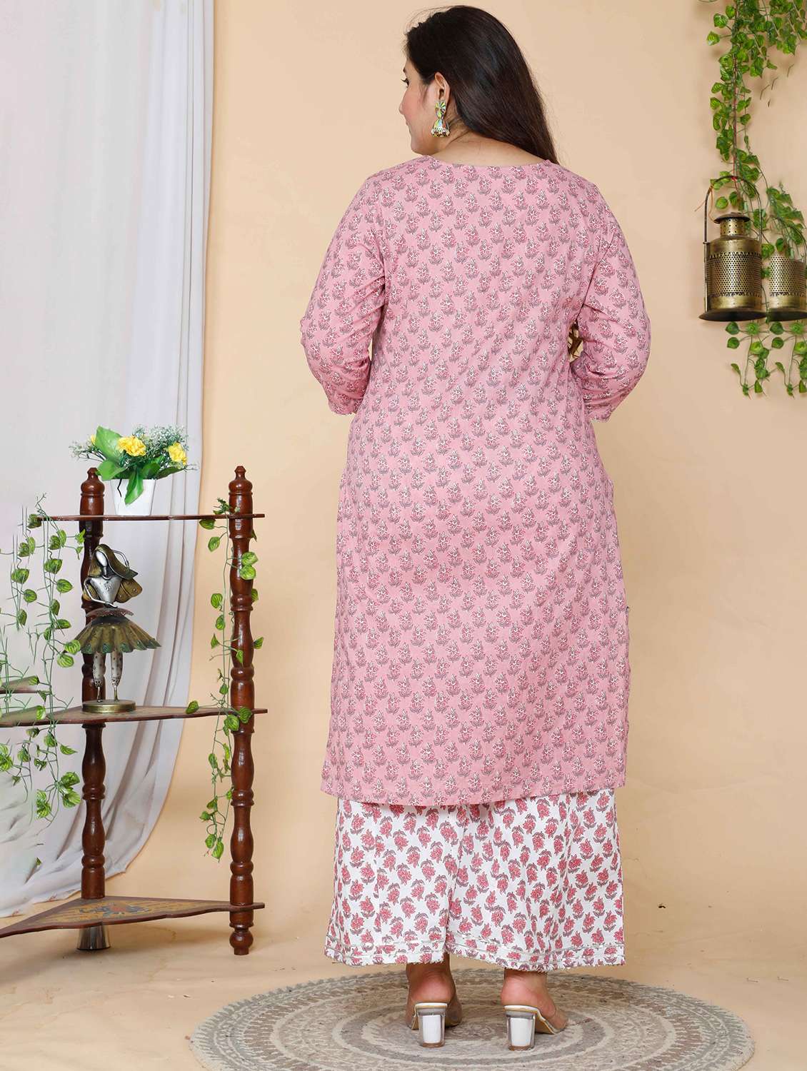 women plus size floral three quarter sleeve kurta palazzo set - 22285633 -  Standard Image - 1