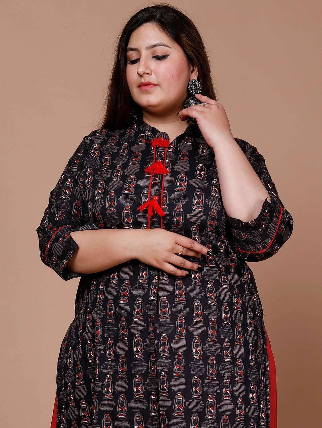 women plus size printed three quarter sleeve kurta skirt set - 22285637 -  Standard Image - 4