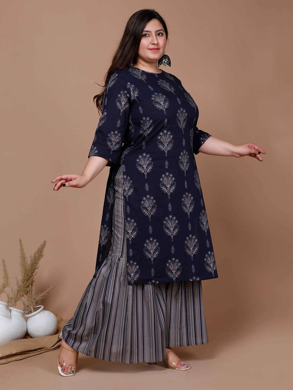 women plus size printed three quarter sleeve kurta sharara set - 22285644 -  Standard Image - 1