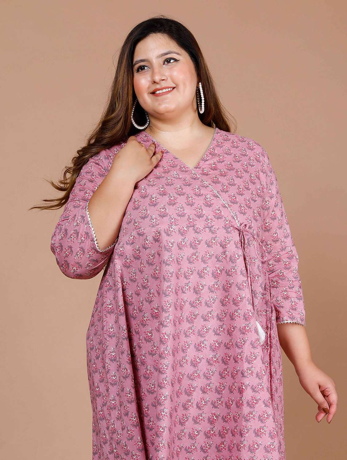 women plus size floral three quarter sleeve kurta with dupatta set - 22285663 -  Standard Image - 4