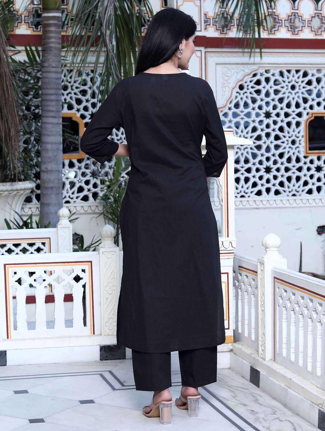 women floral three quarter sleeve kurta pant set - 22285684 -  Standard Image - 1