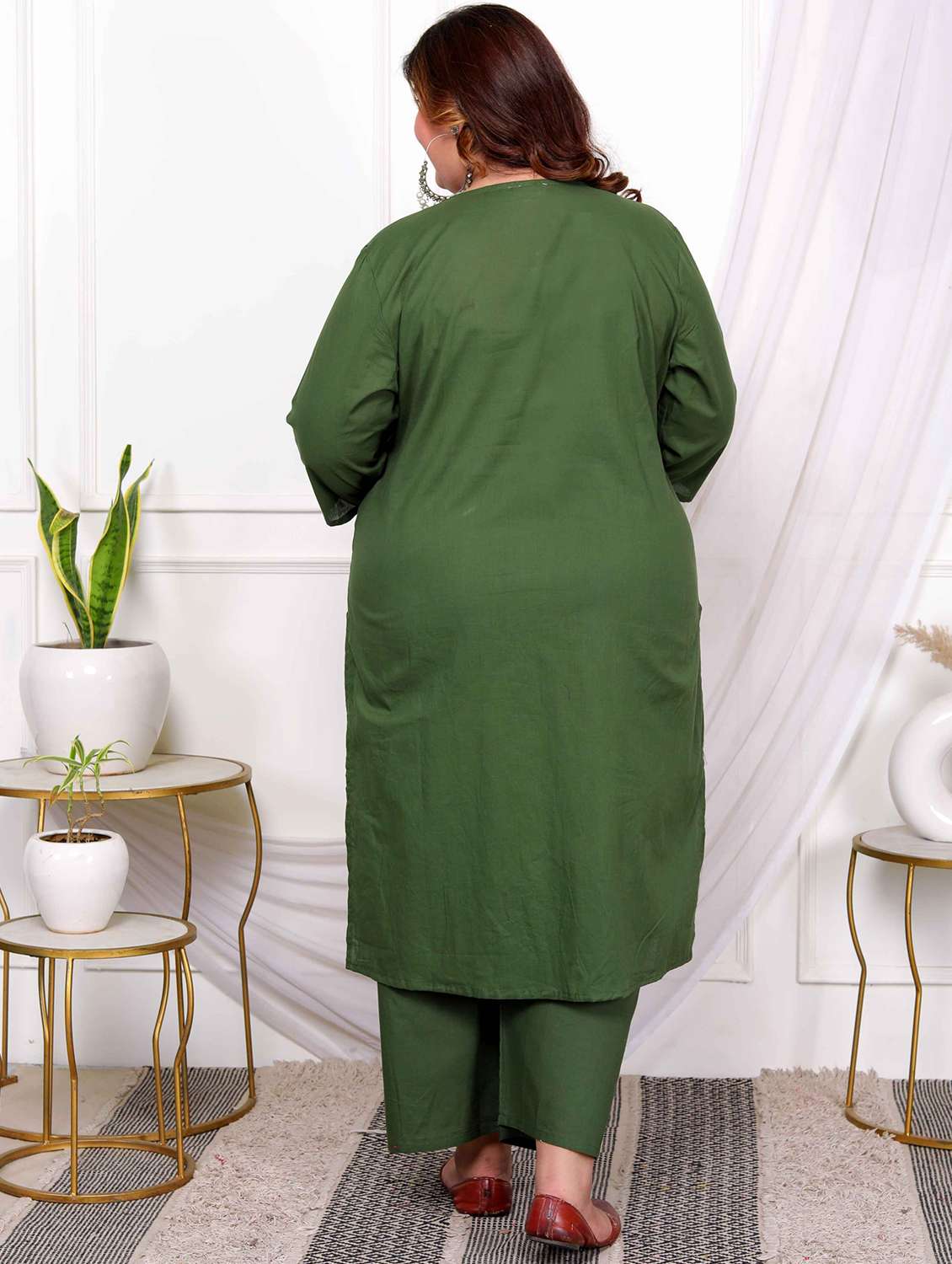 women plus size floral three quarter sleeve kurta pant set - 22285696 -  Standard Image - 1