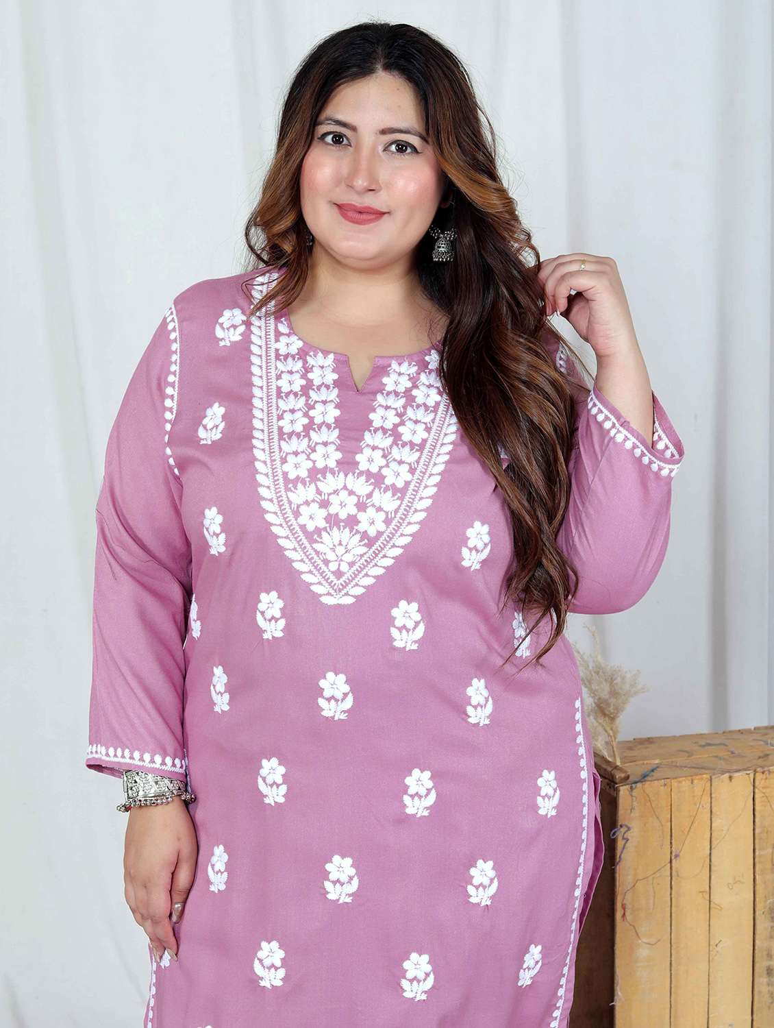 women plus size solid with work long sleeve kurta pant set - 22285700 -  Standard Image - 4