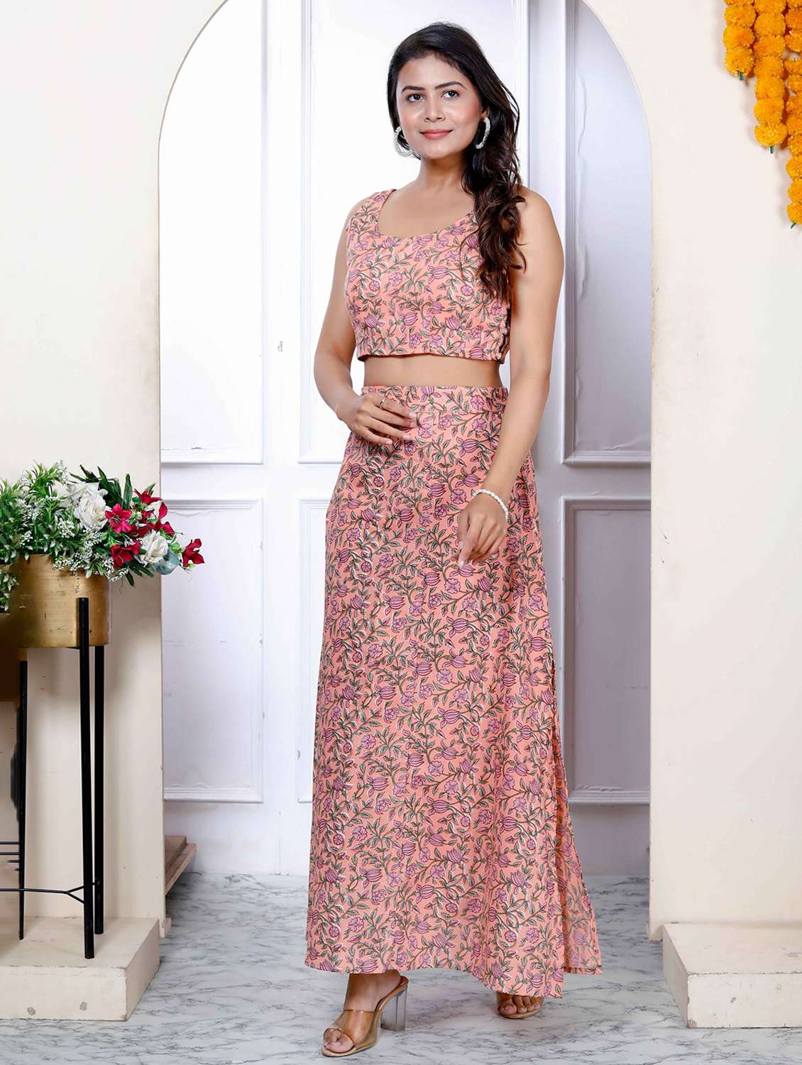 women printed top and skirt co-ord set - 22285703 -  Standard Image - 1