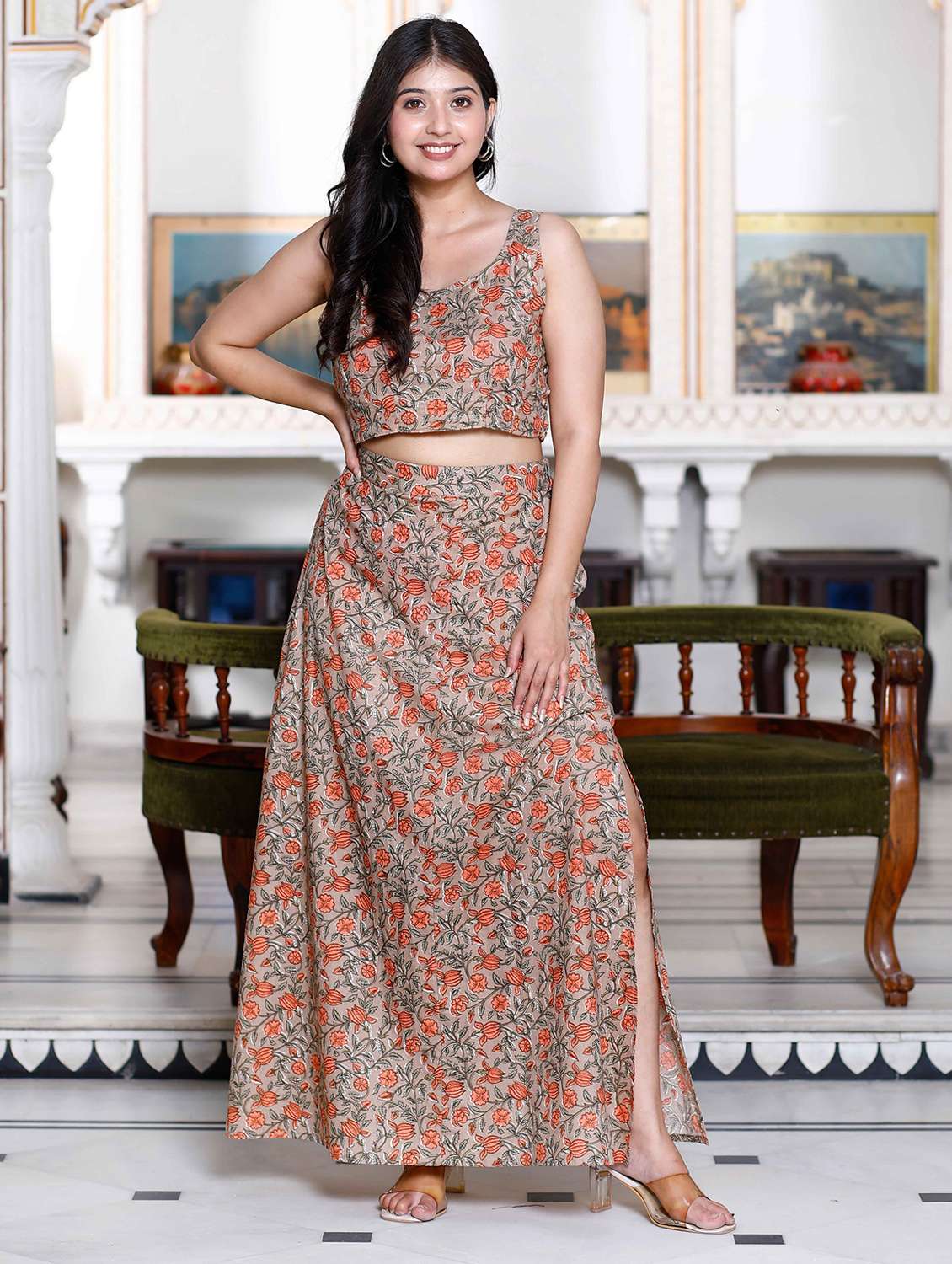 women printed top and skirt co-ord set - 22285707 -  Standard Image - 1