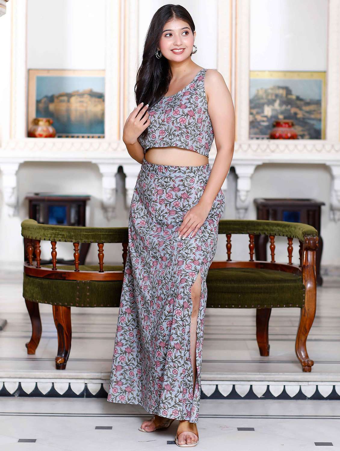 women printed top and skirt co-ord set - 22285711 -  Standard Image - 1