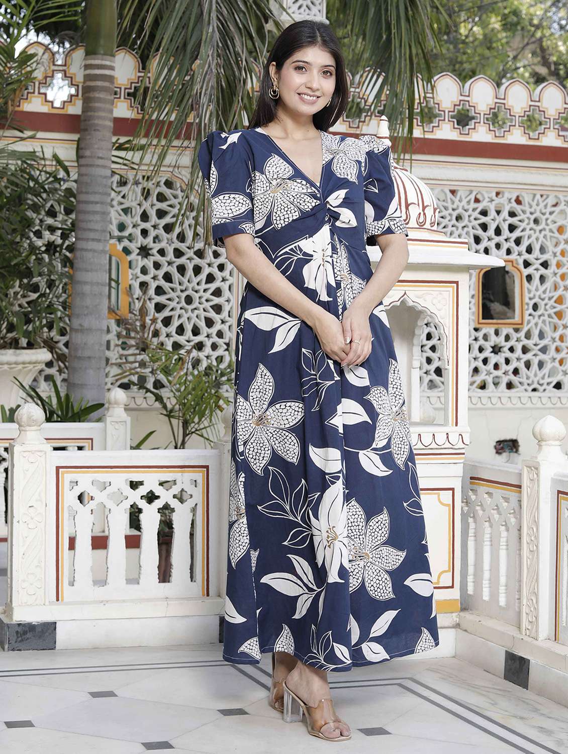 women printed puff sleeve a-line dress - 22285713 -  Standard Image - 1