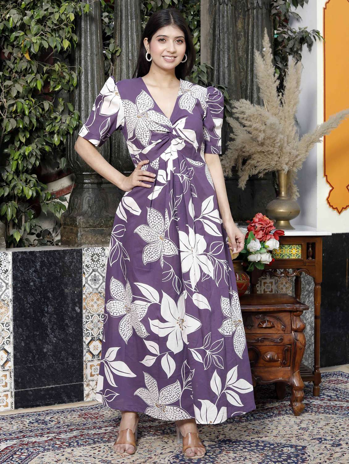 women printed puff sleeve a-line dress - 22285715 -  Standard Image - 1