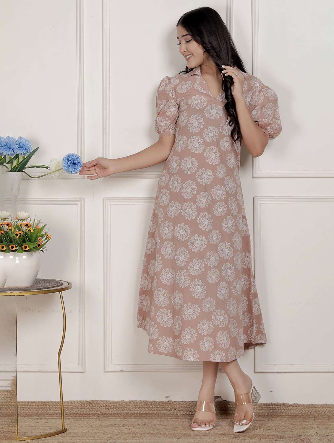 women printed puff sleeve a-line dress - 22285726 -  Standard Image - 4