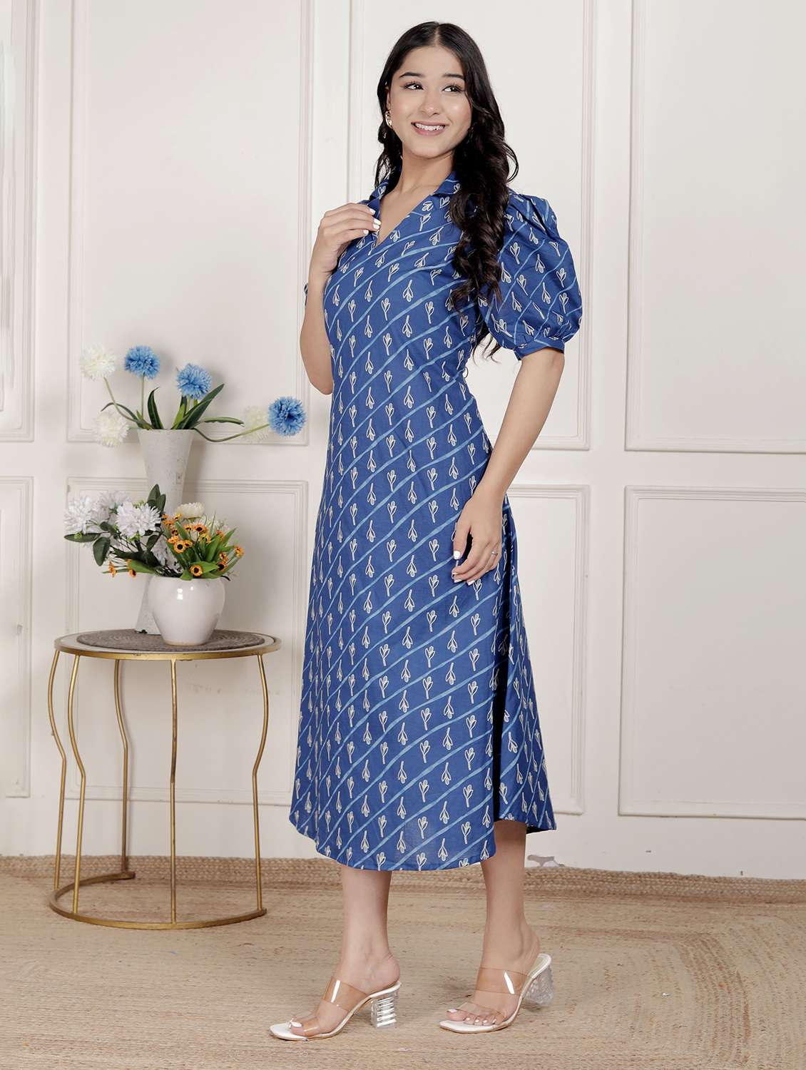 women printed puff sleeve a-line dress - 22285728 -  Standard Image - 1