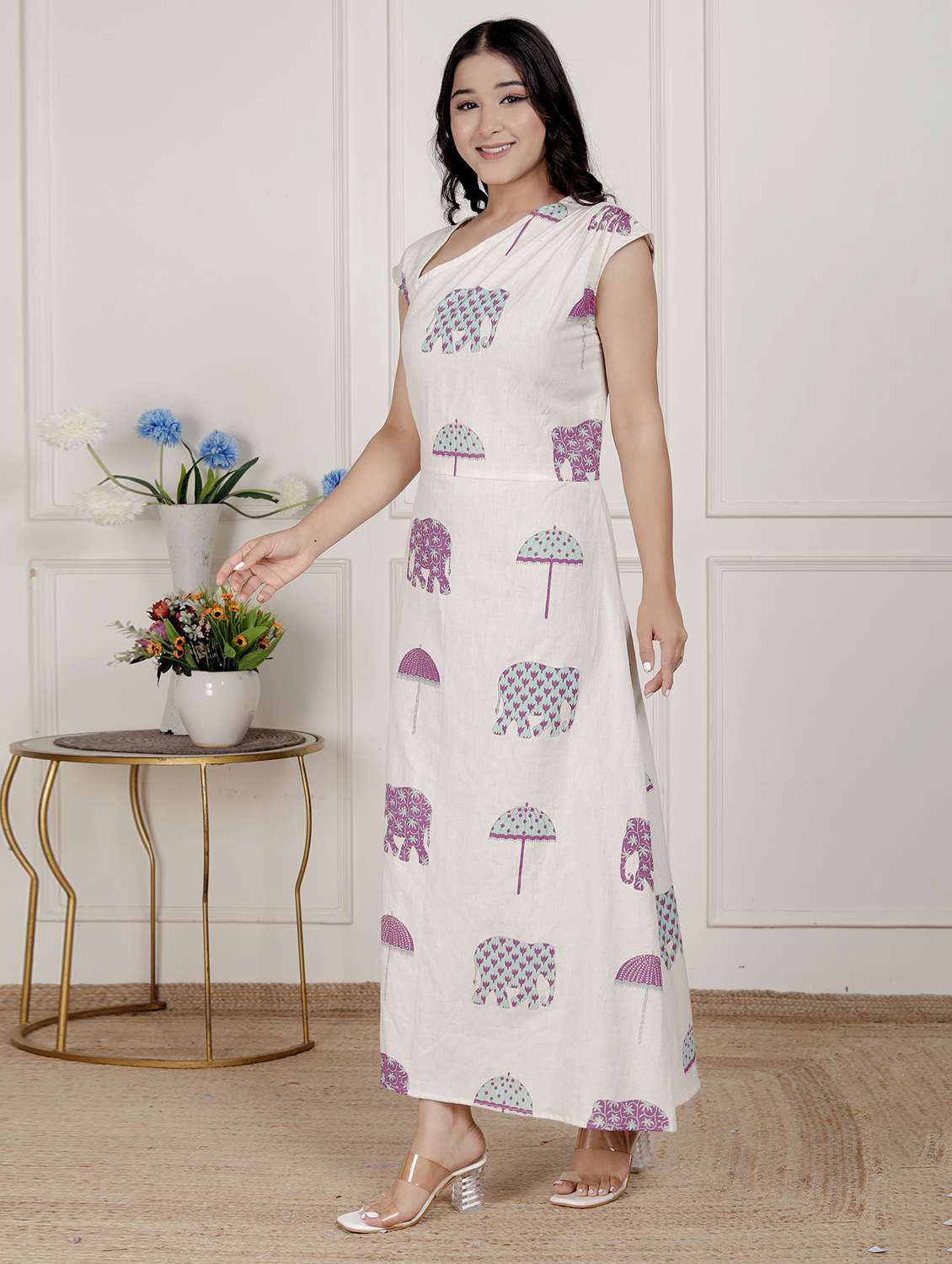 women printed cap sleeve a-line dress - 22285741 -  Standard Image - 1