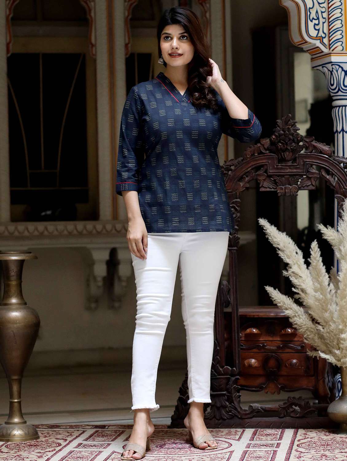 women printed three quarter sleeve straight kurti - 22285743 -  Standard Image - 1