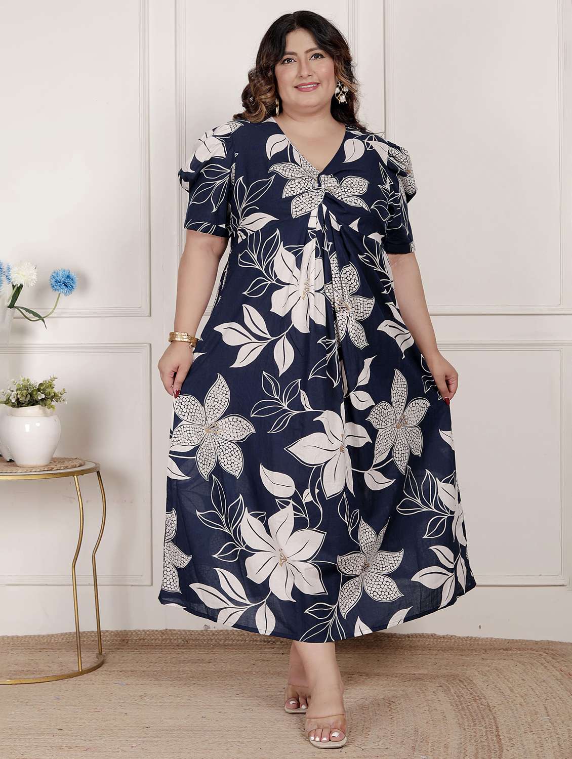 women printed puff sleeve a-line dress - 22285744 -  Standard Image - 1