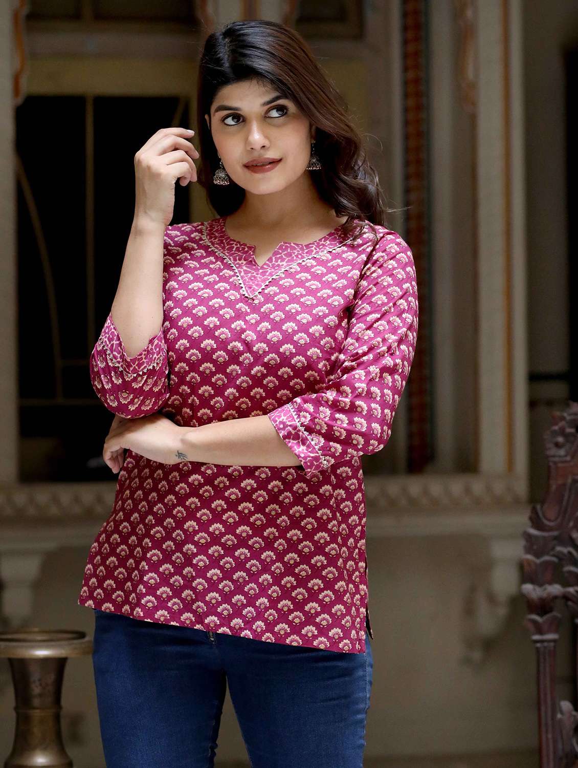 women printed three quarter sleeve straight kurti - 22285745 -  Standard Image - 4