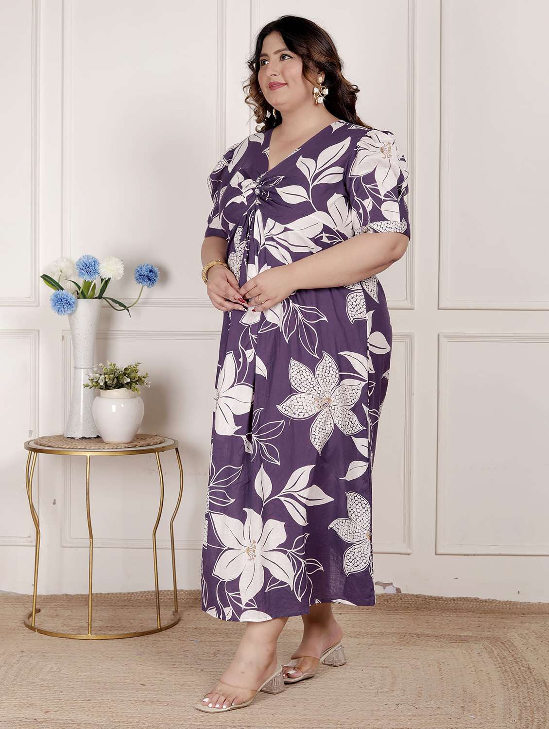 women plus size floral print puff sleeve dress - 22285746 -  Standard Image - 1