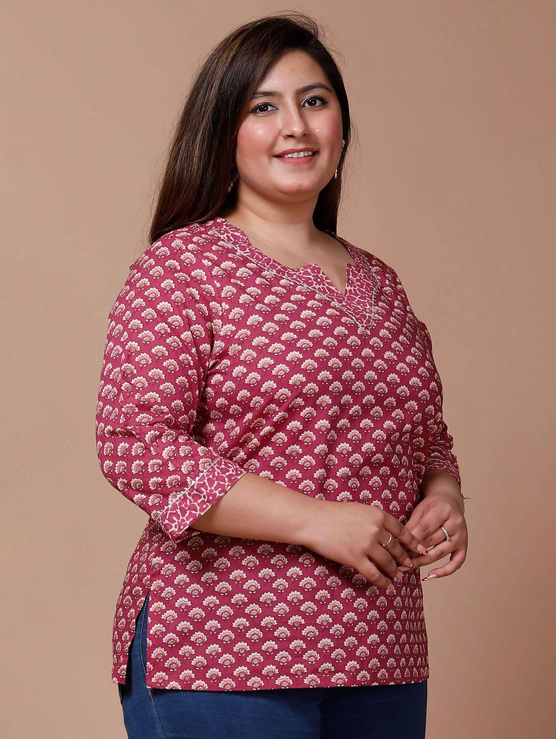women printed three quarter sleeve straight kurti - 22285748 -  Standard Image - 1