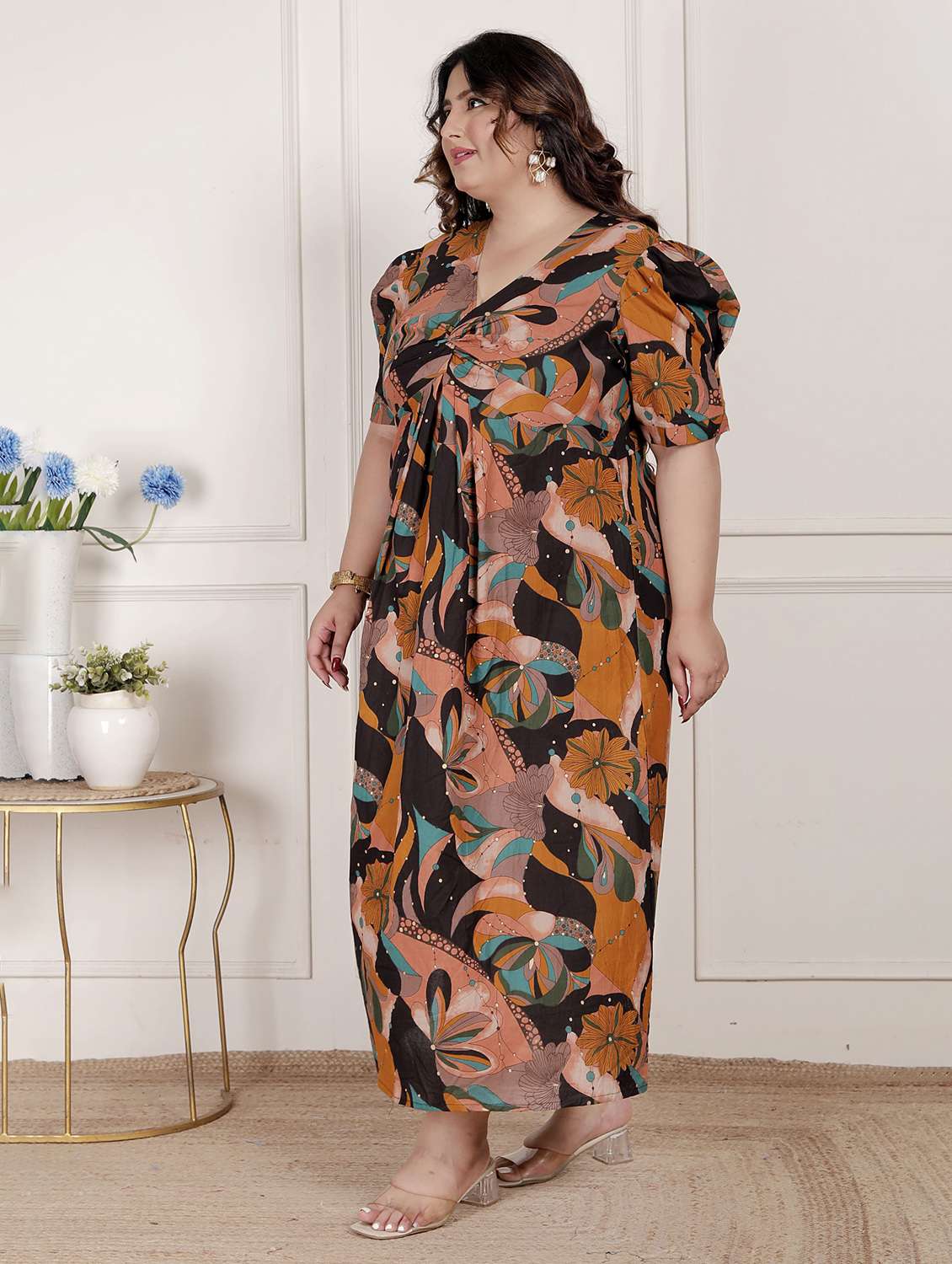 women printed puff sleeve a-line dress - 22285749 -  Standard Image - 1