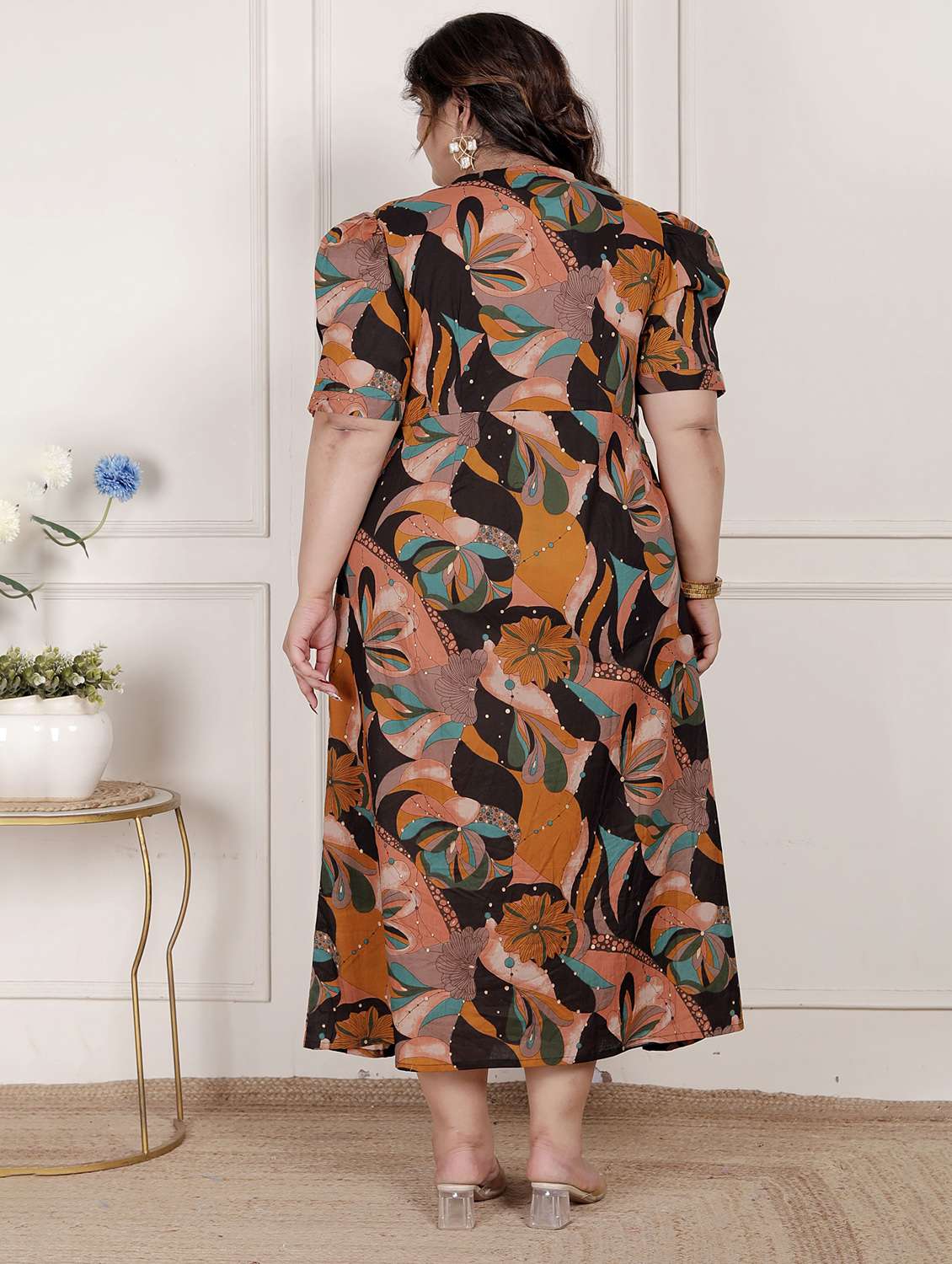 women printed puff sleeve a-line dress - 22285749 -  Standard Image - 4