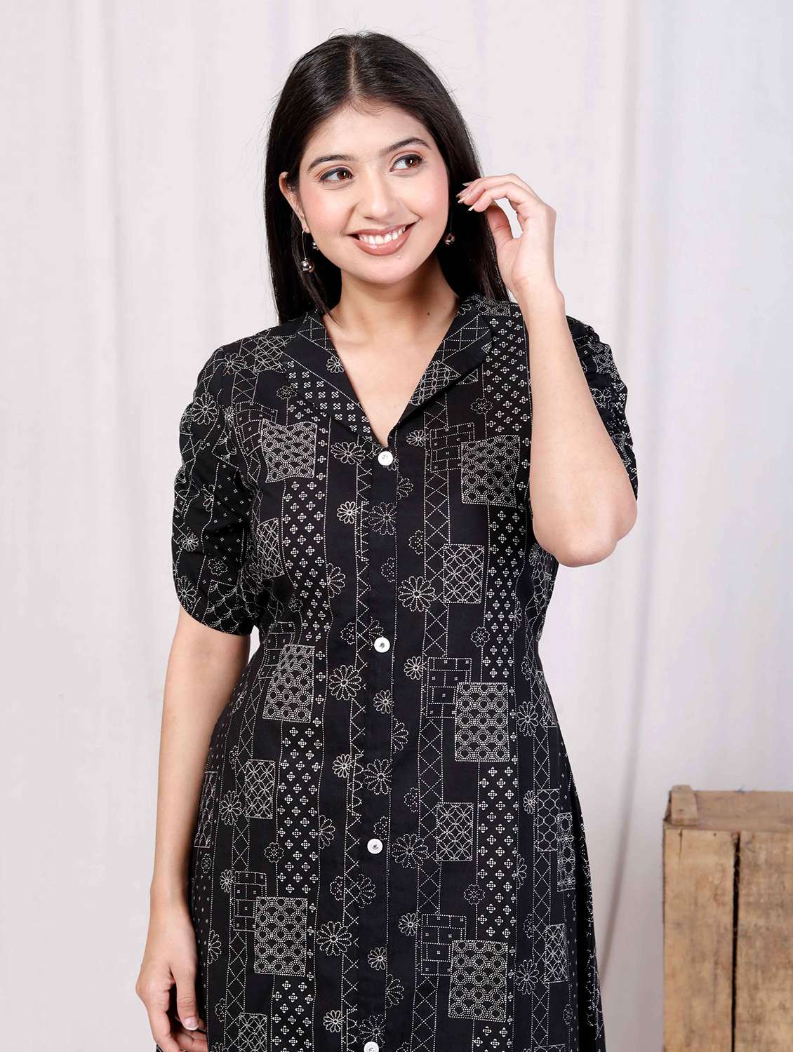 women printed puff sleeve a-line dress - 22285753 -  Standard Image - 4