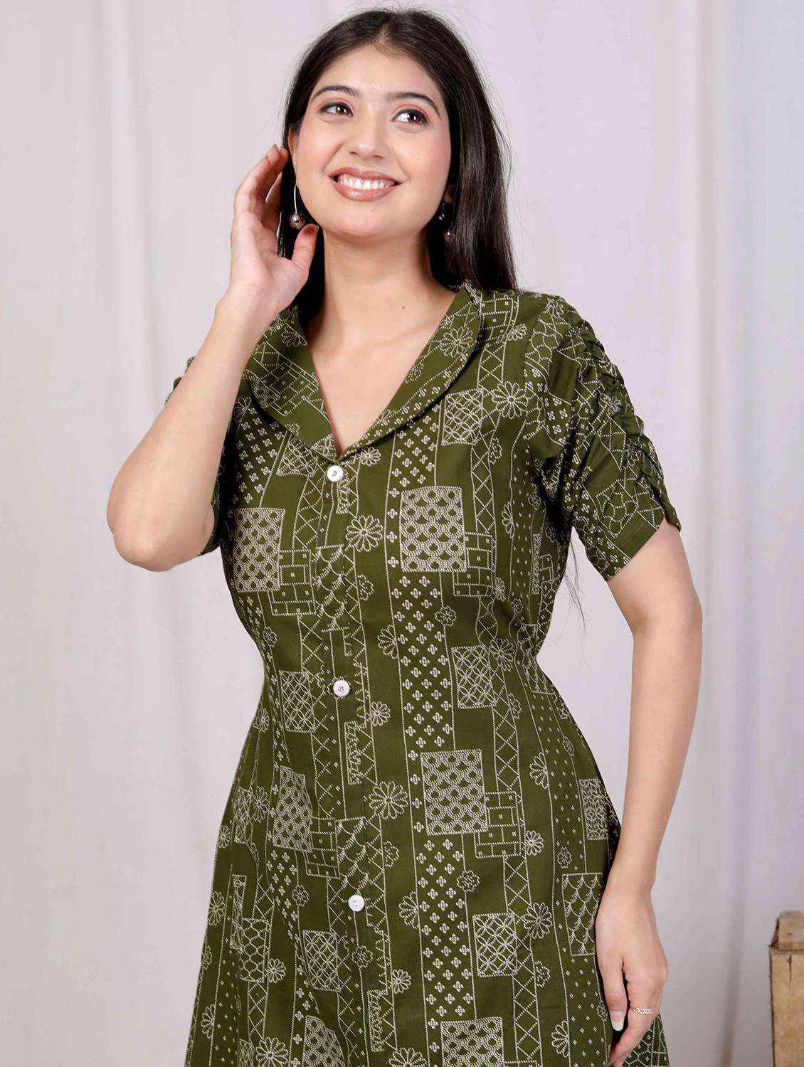 women printed puff sleeve a-line dress - 22285755 -  Standard Image - 4
