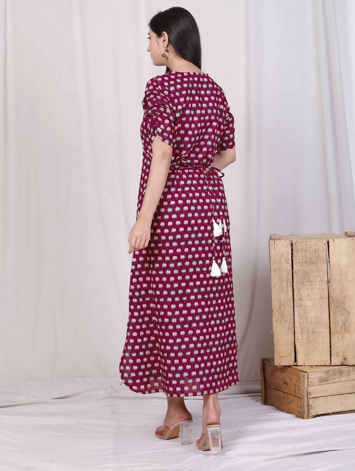 women printed puff sleeve a-line dress - 22285758 -  Standard Image - 4