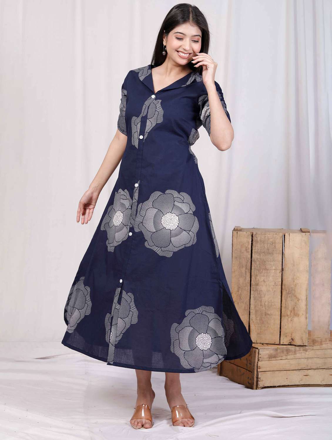 women printed puff sleeve a-line dress - 22285760 -  Standard Image - 1