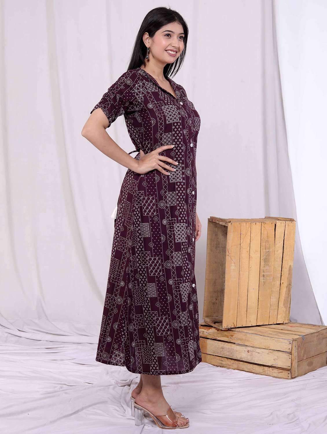 women printed puff sleeve a-line dress - 22285763 -  Standard Image - 1