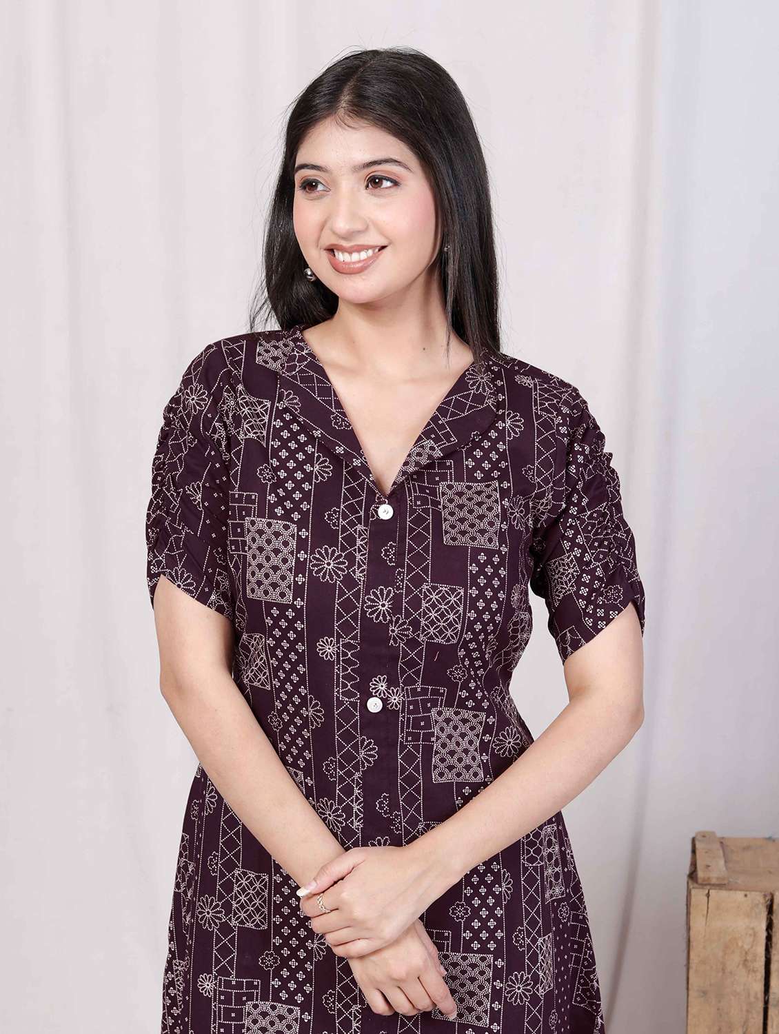 women printed puff sleeve a-line dress - 22285763 -  Standard Image - 4