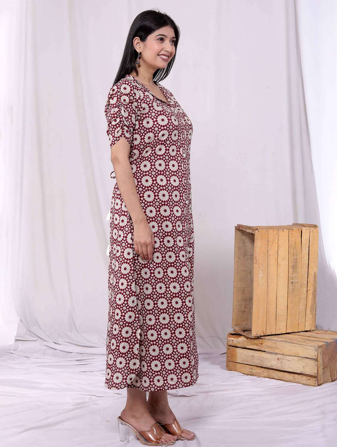 women printed puff sleeve a-line dress - 22285765 -  Standard Image - 1