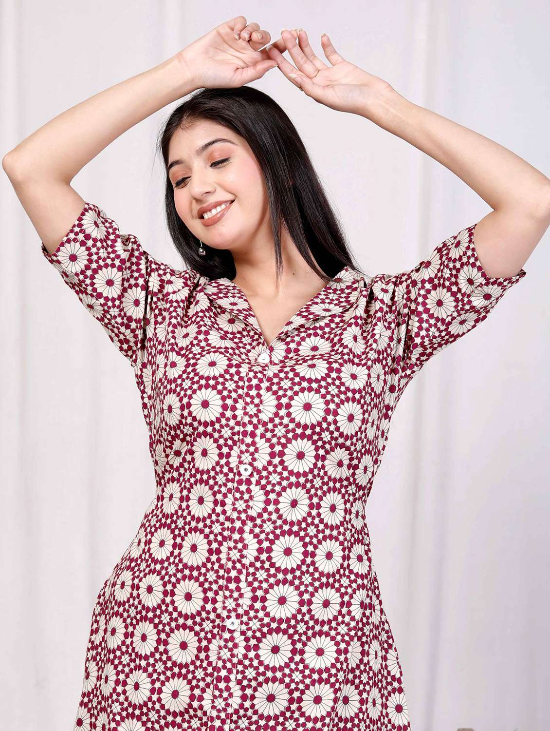 women printed puff sleeve a-line dress - 22285765 -  Standard Image - 4