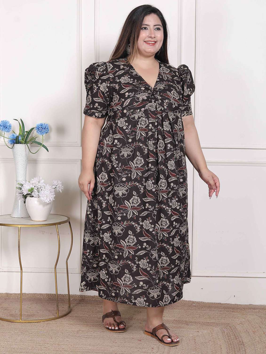 women printed puff sleeve a-line dress - 22285768 -  Standard Image - 1