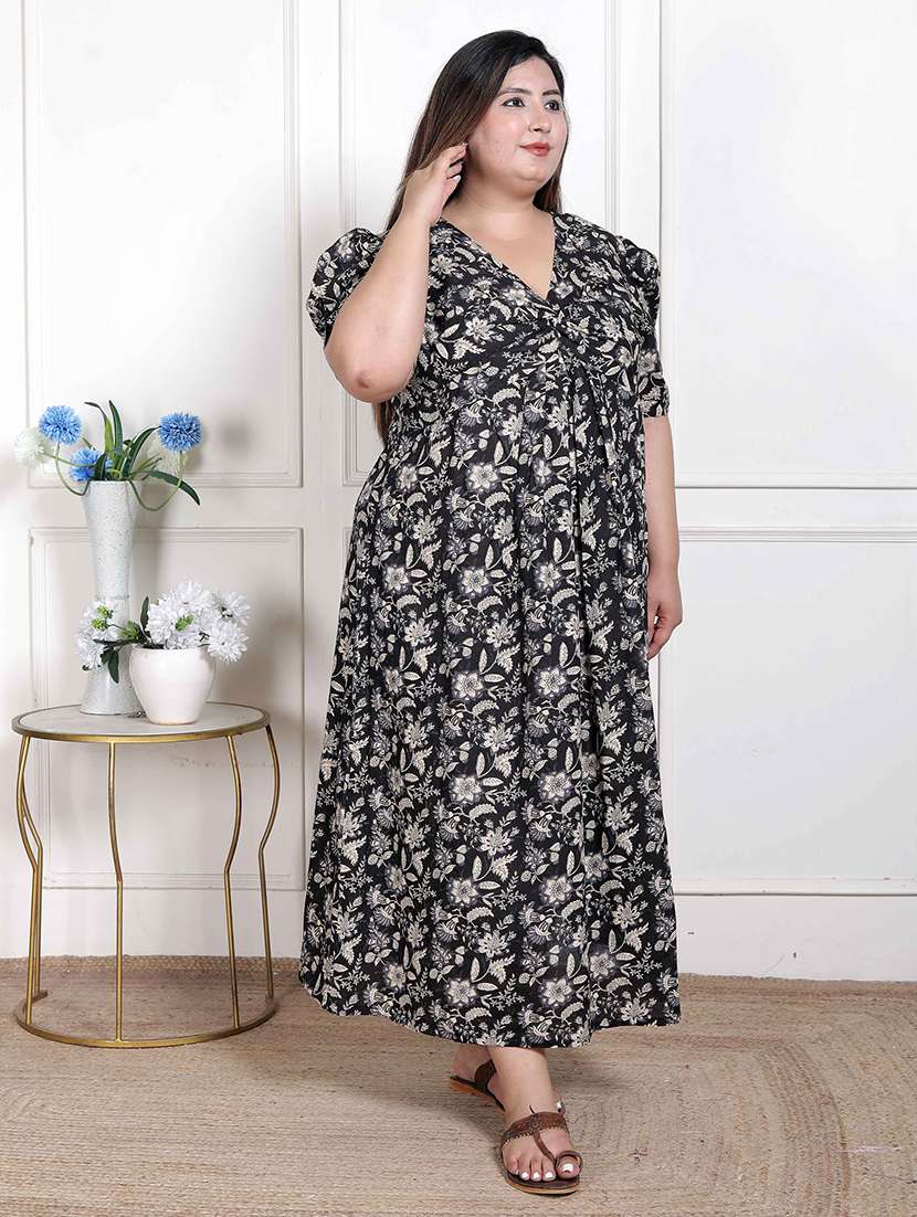 women printed puff sleeve a-line dress - 22285769 -  Standard Image - 1