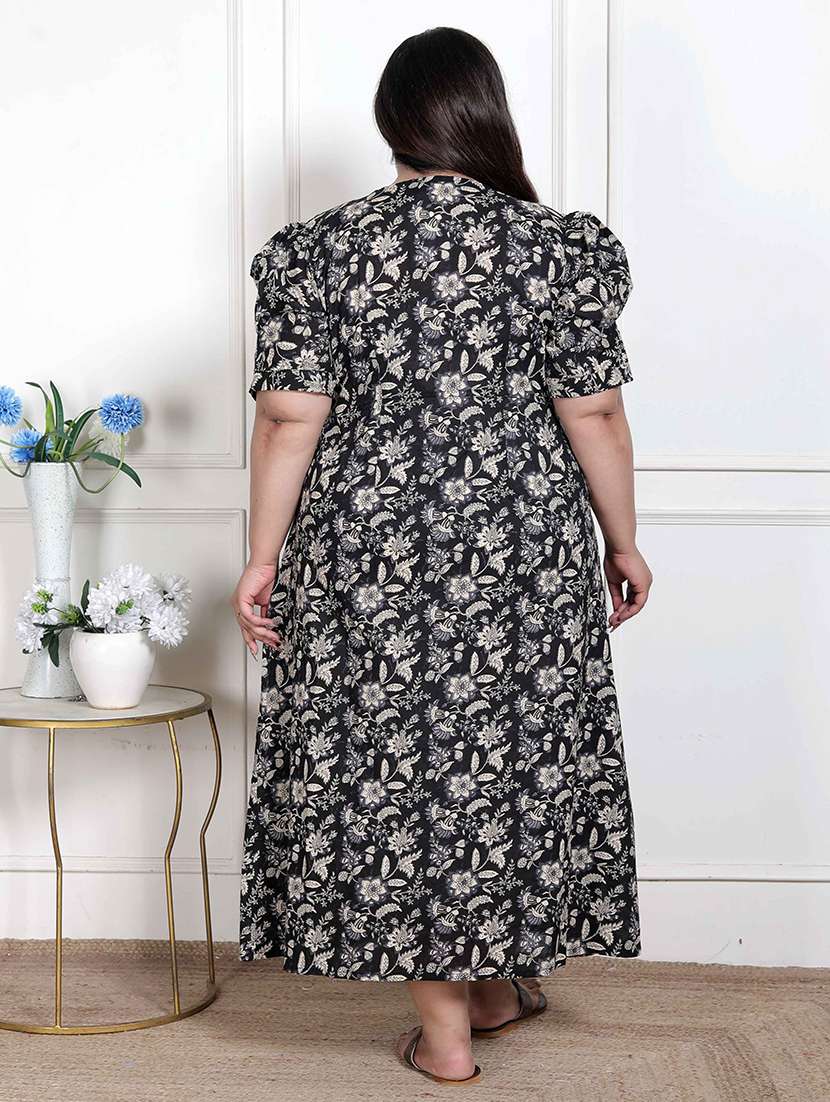women printed puff sleeve a-line dress - 22285769 -  Standard Image - 4
