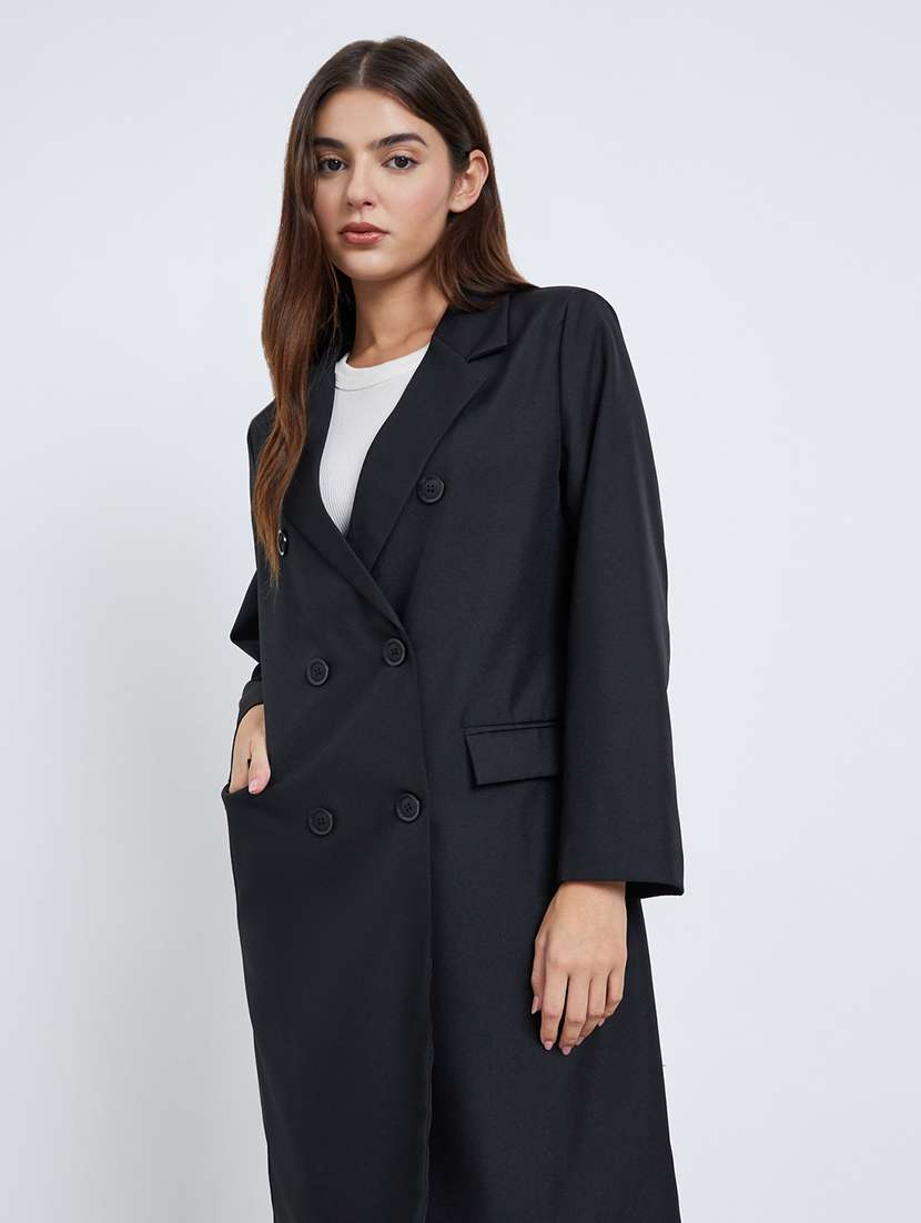 women solid long sleeve trench coat - 22285784 -  Standard Image - 1