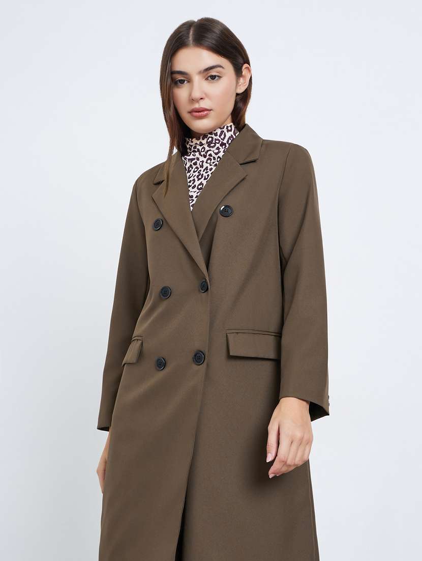 women solid long sleeve trench coat - 22285785 -  Standard Image - 1