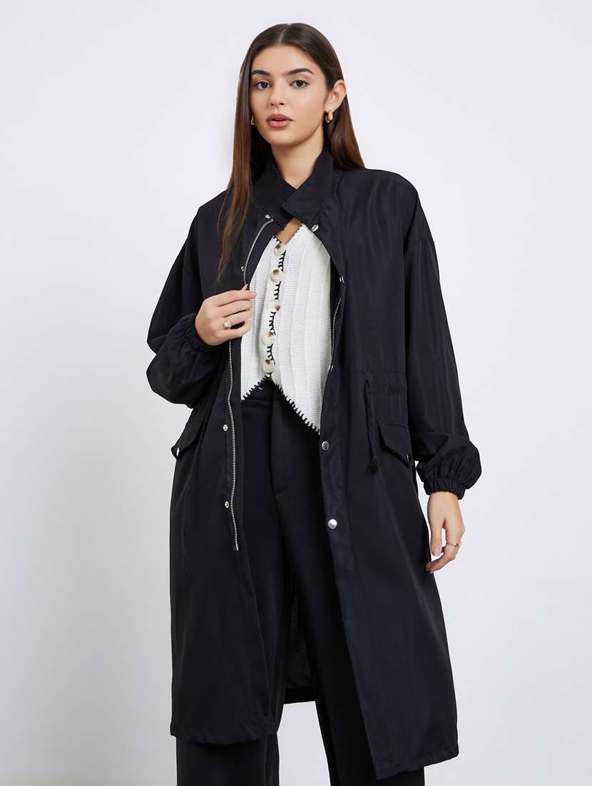 women solid long sleeve trench coat