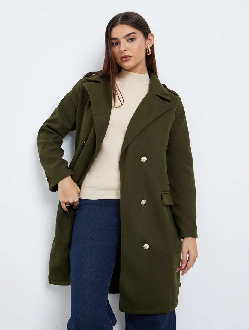 women solid long sleeve trench coat - 22285790 -  Standard Image - 1