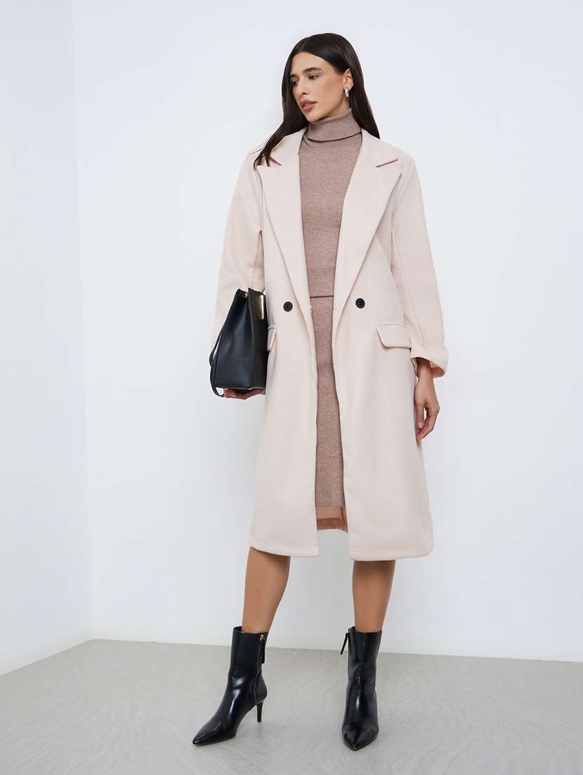 women solid long sleeve trench coat