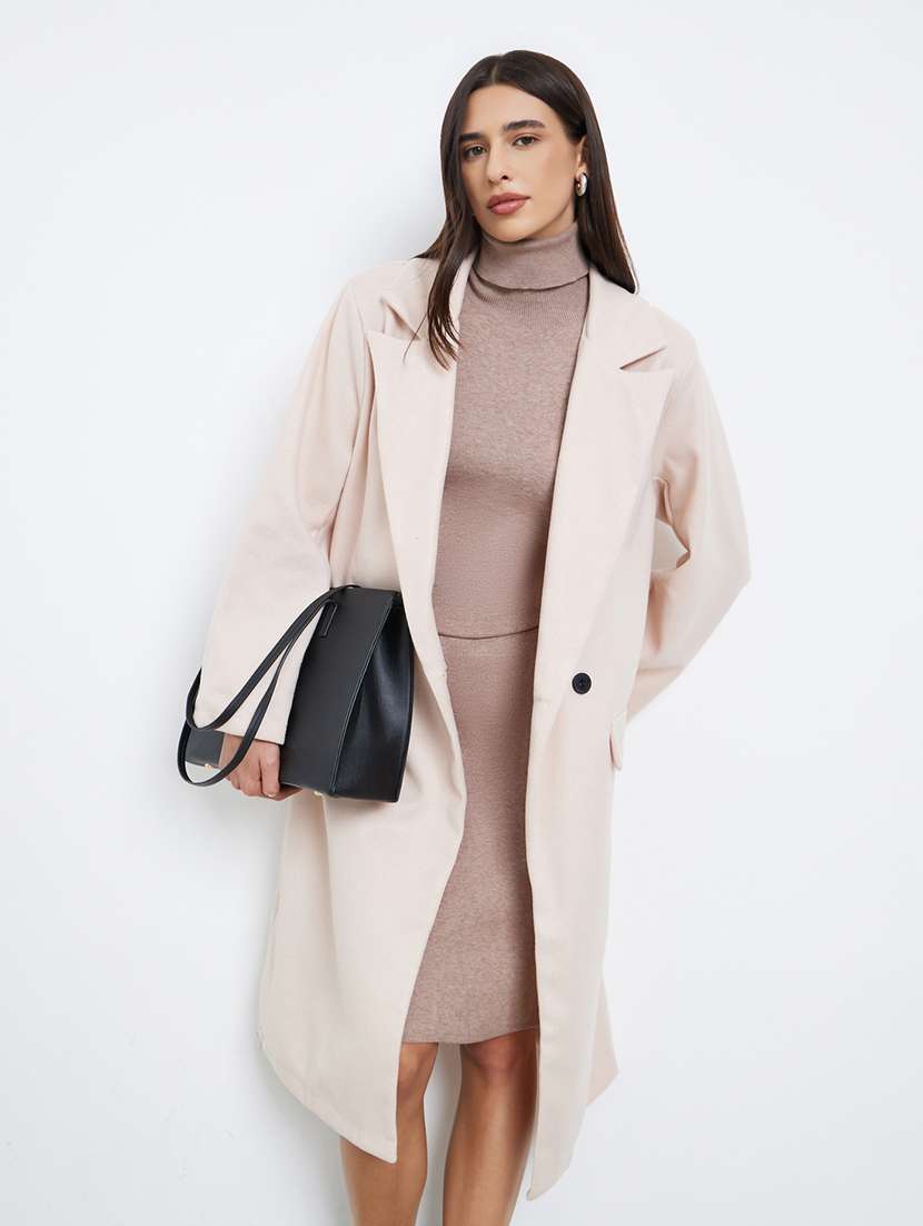 women solid long sleeve trench coat - 22285795 -  Standard Image - 1