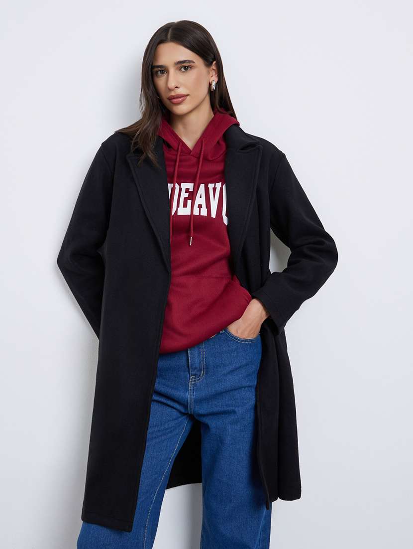 women solid long sleeve trench coat