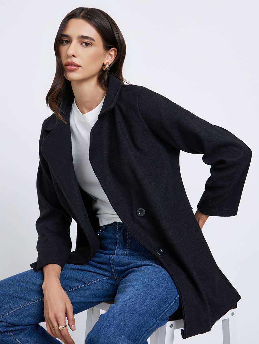 women solid long sleeve trench coat - 22285802 -  Standard Image - 1