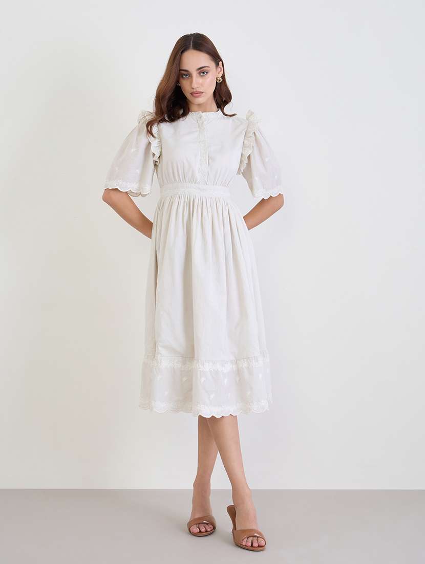 women embroidered puff sleeve tiered dress