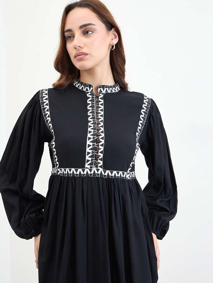 women embroidered puff sleeve fit and flared dress - 22285810 -  Standard Image - 4