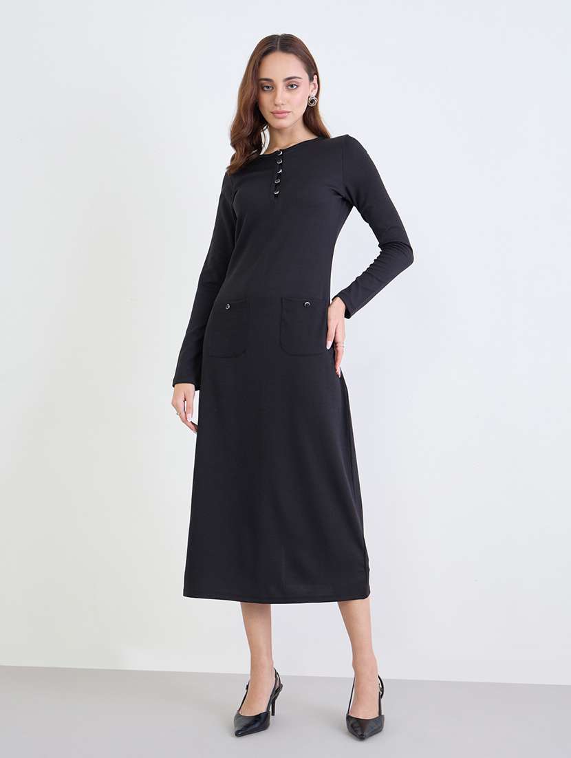 women solid long sleeve sheath dress - 22285813 -  Standard Image - 1