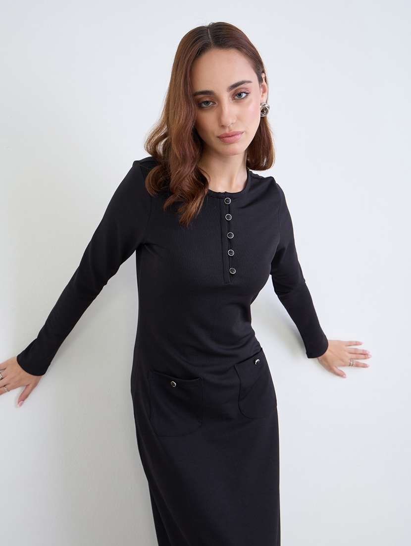 women solid long sleeve sheath dress - 22285813 -  Standard Image - 4