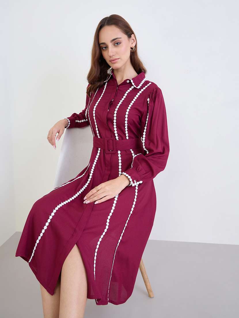 women self designed collared long sleeve shirt dress - 22285815 -  Standard Image - 1