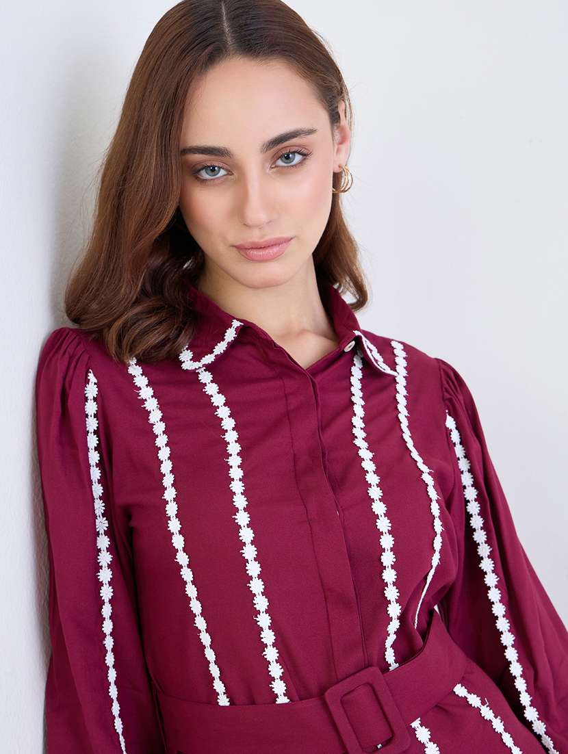 women self designed collared long sleeve shirt dress - 22285815 -  Standard Image - 4