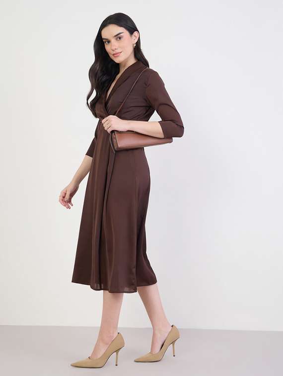 women solid overlap neck a-line dress - 22285816 -  Standard Image - 1