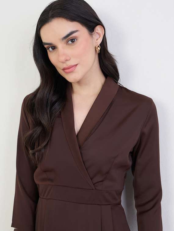 women solid overlap neck a-line dress - 22285816 -  Standard Image - 4