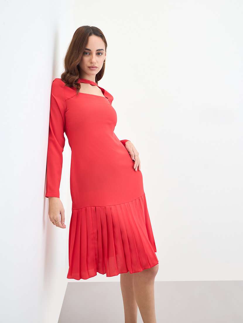women solid long sleeve tiered dress - 22285822 -  Standard Image - 1